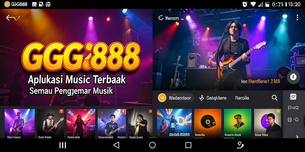 Screenshot GGG888 menunjukkan antarmuka aplikasi dengan berbagai pilihan lagu musik.