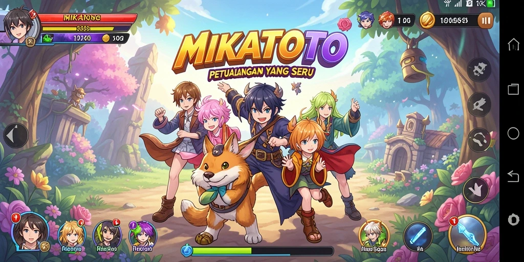 Screenshot gameplay MIKATOTO dengan karakter anime yang menarik.