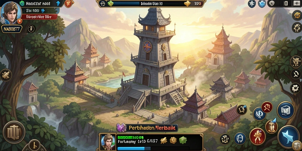 Tangkapan layar gameplay NABOB77 menunjukkan strategi menara yang dinamis dan menarik.