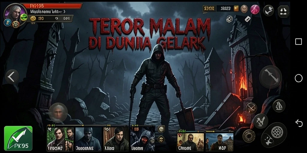 Screenshot gameplay PK95 yang menampilkan suasana horor yang mencekam.