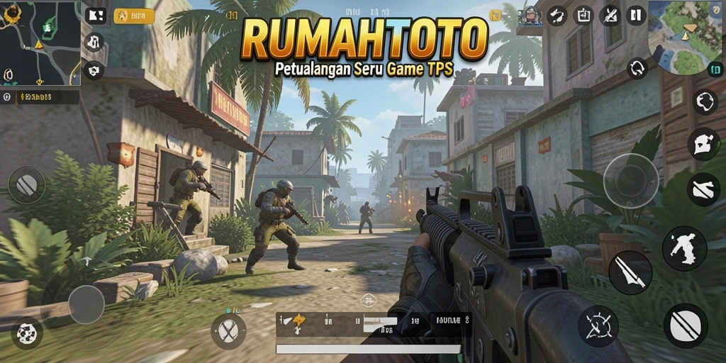 Screenshot gameplay RUMAHTOTO menunjukkan aksi seru dalam TPS.